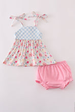 Load image into Gallery viewer, Pink floral print strap bloomer set
