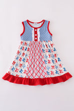 Load image into Gallery viewer, Blue bow print ruffle dress
