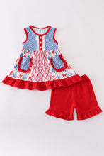 Load image into Gallery viewer, Blue bow print ruffle shorts set

