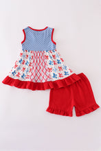 Load image into Gallery viewer, Blue bow print ruffle shorts set
