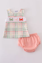 Load image into Gallery viewer, Crab embroidery plaid bloomer set
