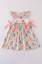Load image into Gallery viewer, Floral crab embroidery bow ruffle dress
