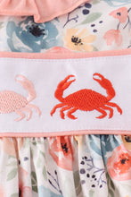 Load image into Gallery viewer, Floral crab embroidery bow ruffle dress
