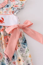 Load image into Gallery viewer, Floral crab embroidery bow ruffle dress
