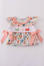 Load image into Gallery viewer, Floral crab embroidery bow ruffle dress
