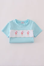 Load image into Gallery viewer, Blue flamingo embroidery short set
