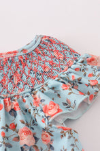 Load image into Gallery viewer, Blue floral smocked bloomer set
