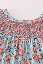 Load image into Gallery viewer, Blue floral smocked dress
