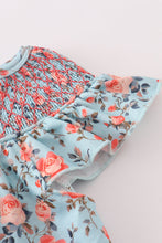 Load image into Gallery viewer, Blue floral smocked dress
