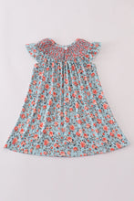 Load image into Gallery viewer, Blue floral smocked dress
