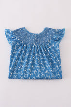 Load image into Gallery viewer, Blue floral print smocked dress
