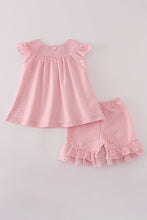 Load image into Gallery viewer, Pink floral smocked shorts set

