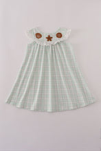 Load image into Gallery viewer, Green plaid sea shell french knot ruffle dress
