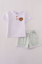 Load image into Gallery viewer, Green plaid sea shell french knot shorts est
