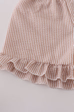 Load image into Gallery viewer, Brown white seersucker stripe ruffle shorts set
