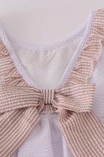 Load image into Gallery viewer, Brown white seersucker stripe ruffle shorts set
