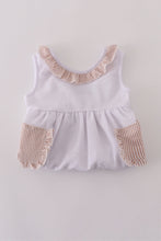 Load image into Gallery viewer, Brown white seersucker stripe ruffle shorts set
