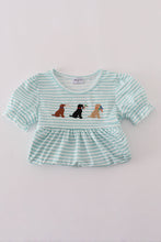 Load image into Gallery viewer, Green stripe puppy hunting embroidery shorts set
