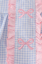 Load image into Gallery viewer, Blue bow embroidery gingham ruffle pants set
