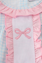 Load image into Gallery viewer, Blue bow embroidery gingham ruffle bubble
