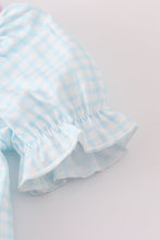 Load image into Gallery viewer, Blue bow embroidery gingham ruffle bubble

