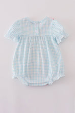 Load image into Gallery viewer, Blue bow embroidery gingham ruffle bubble
