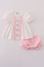 Load image into Gallery viewer, Pink bow embroidery dot bloomer set
