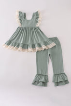 Load image into Gallery viewer, Sage lace ruffle pants set
