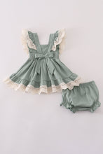 Load image into Gallery viewer, Sage lace ruffle bloomer set
