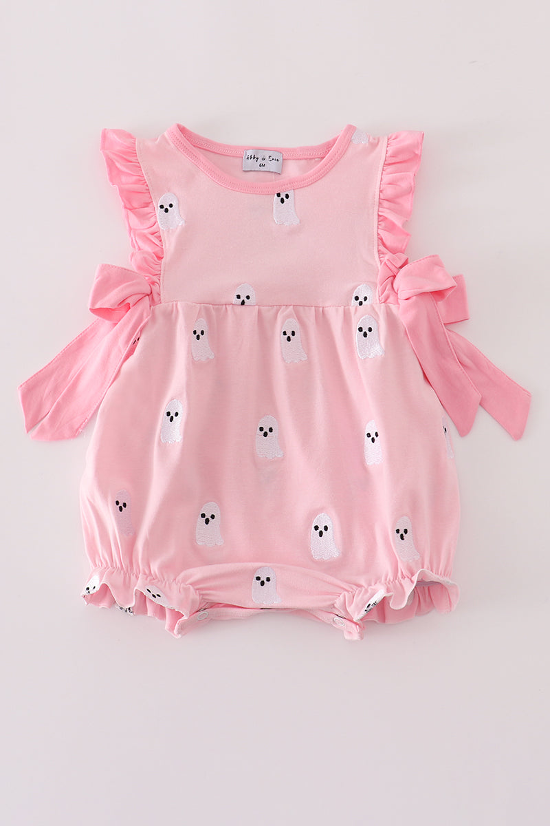 Pink ghost embroidery ruffle bubble