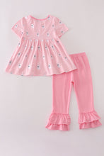Load image into Gallery viewer, Pink ghost embroidery ruffle pants set
