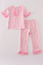 Load image into Gallery viewer, Pink ghost embroidery ruffle pajamas set
