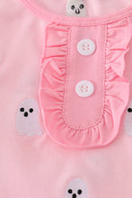 Load image into Gallery viewer, Pink ghost embroidery ruffle pajamas set
