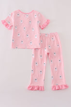 Load image into Gallery viewer, Pink ghost embroidery ruffle pajamas set
