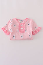 Load image into Gallery viewer, Pink ghost embroidery ruffle pajamas set
