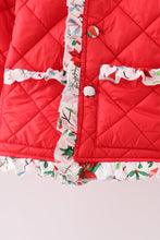 Load image into Gallery viewer, Red floral print ruffle quilted jacket
