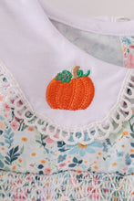 Load image into Gallery viewer, Green floral pumpkin embroidery smocked ruffle pants set
