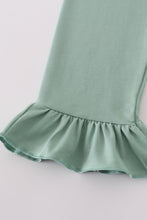 Load image into Gallery viewer, Green floral pumpkin embroidery smocked ruffle pants set
