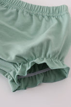 Load image into Gallery viewer, Green floral pumpkin embroidery smocked bloomer set

