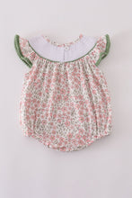 Load image into Gallery viewer, Pink pumpkin smocked floral ruffle bubble

