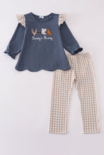 Load image into Gallery viewer, Navy hunting embroidery ruffle pants set
