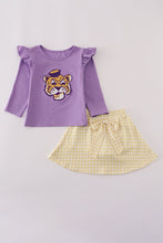 Load image into Gallery viewer, Purple LSU applique bow skorts set
