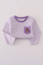 Load image into Gallery viewer, Purple LSU embroidery stripe top
