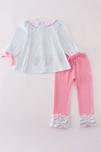 Load image into Gallery viewer, Pink character embroidery ruffle pants set
