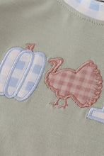 Load image into Gallery viewer, Sage pumpkin turkey applique romper
