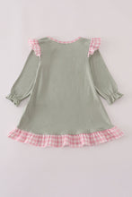 Load image into Gallery viewer, Sage pumpkin turkey applique ruffle dress
