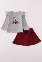 Load image into Gallery viewer, Maroon Mississippi embroidery bow skorts set
