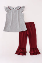 Load image into Gallery viewer, Maroon Mississippi embroidery ruffle pants set
