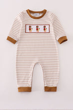 Load image into Gallery viewer, Brown stripe duck embroidery romper
