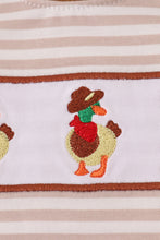 Load image into Gallery viewer, Brown stripe duck embroidery romper
